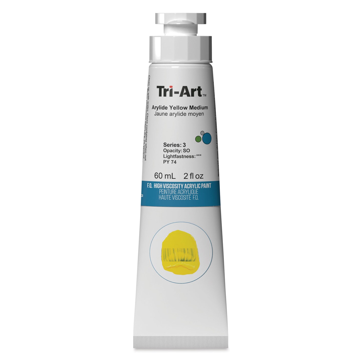 Tri-Art High Viscosity Artist Acrylic - Arylide Yellow Medium, 60 ml tube