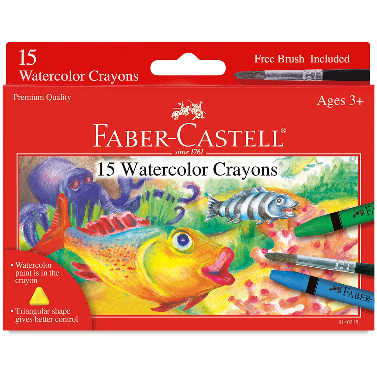 Faber-Castell Set of 15 Watercolor Crayons with Brush - Set of 15