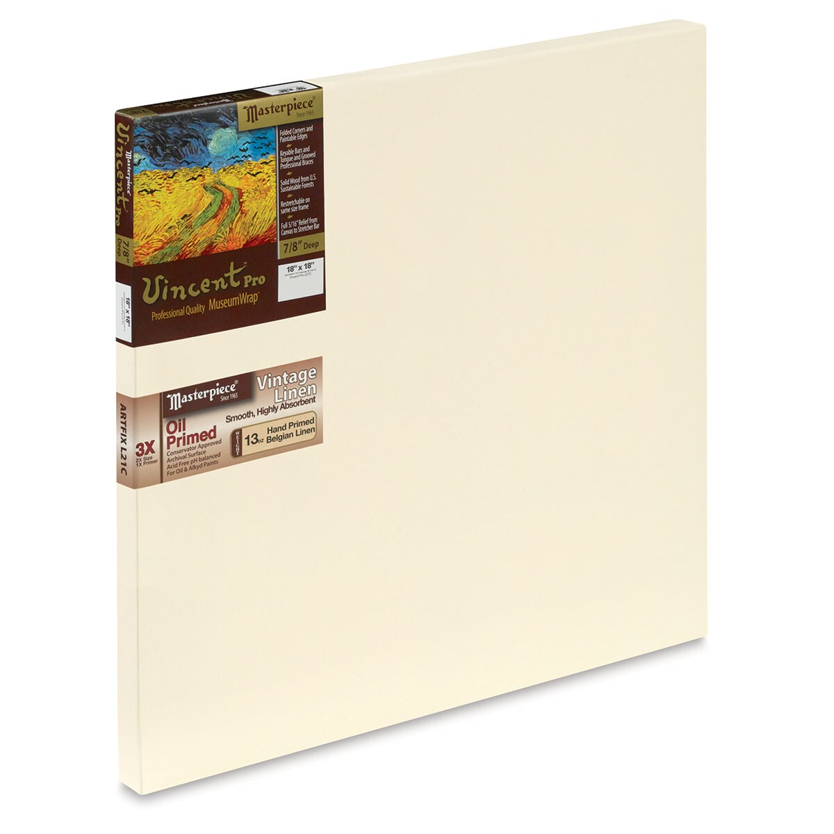 Masterpiece Vincent Pro Artfix Linen Canvas - 18&#x22; x 18&#x22;, Oil Primed