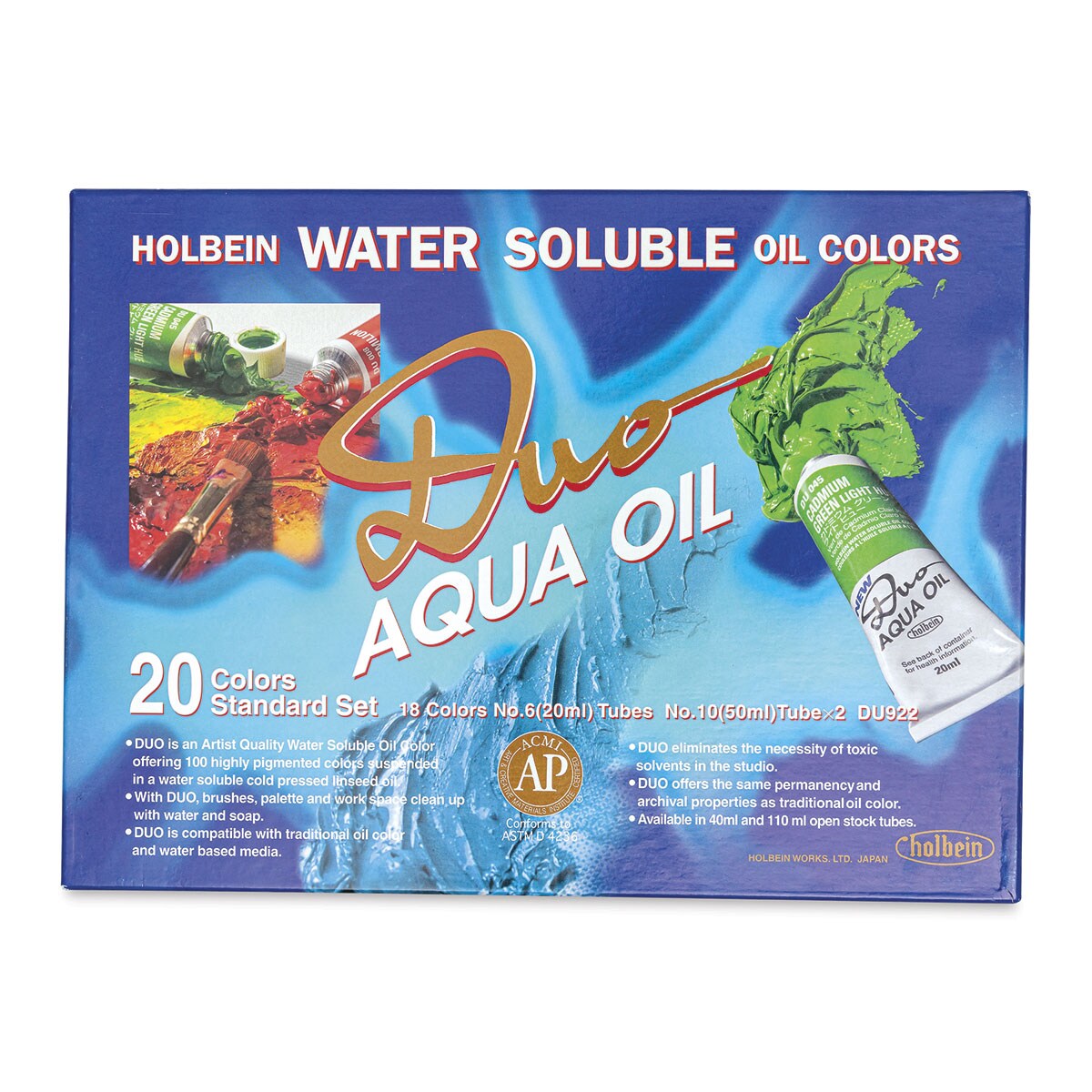 Holbein Duo Aqua Water Soluble Oils - Color and Quick Drying Mediums, Set of 20 Colors, 20 ml tubes