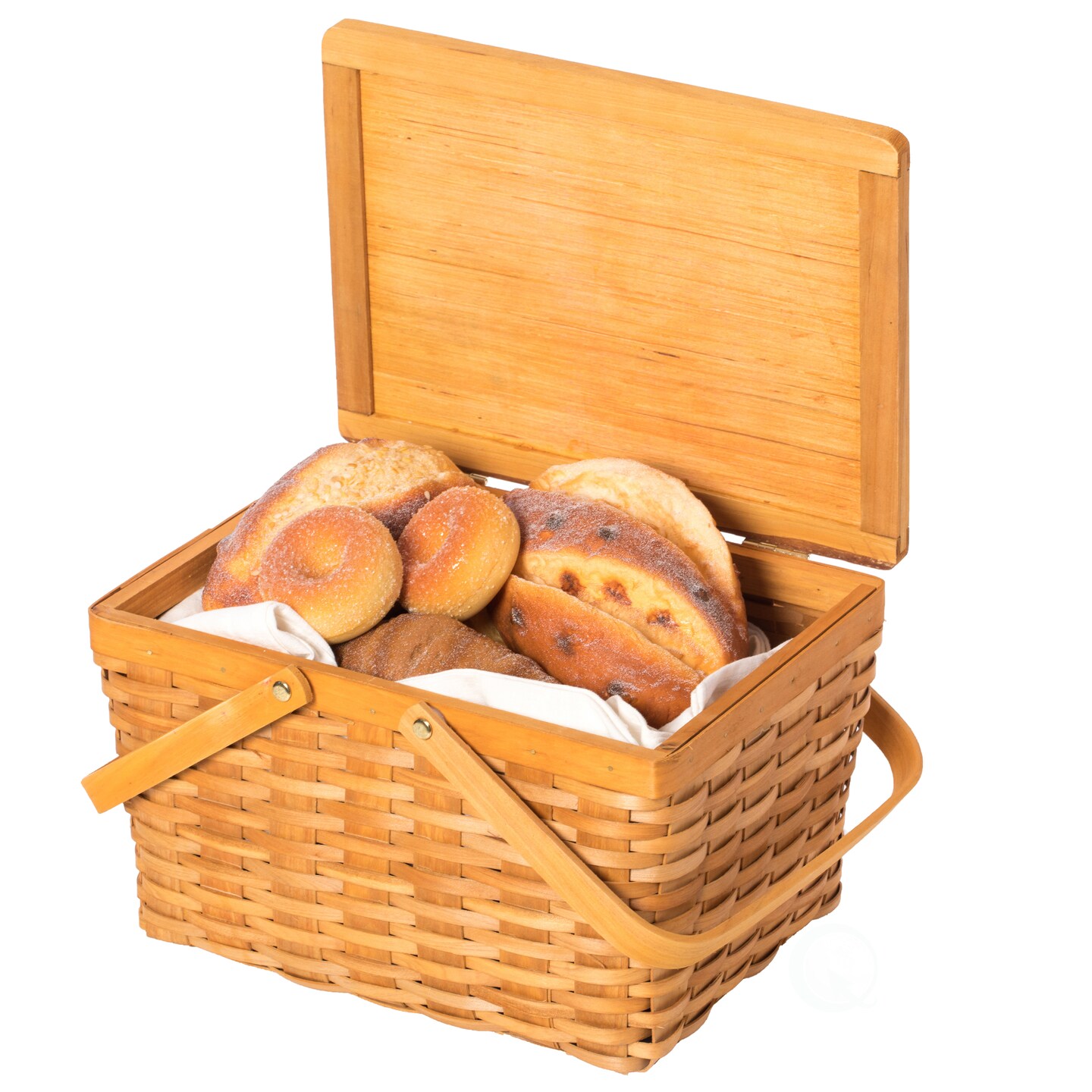 Woodchip Picnic Storage Basket with Cover and Movable Handles