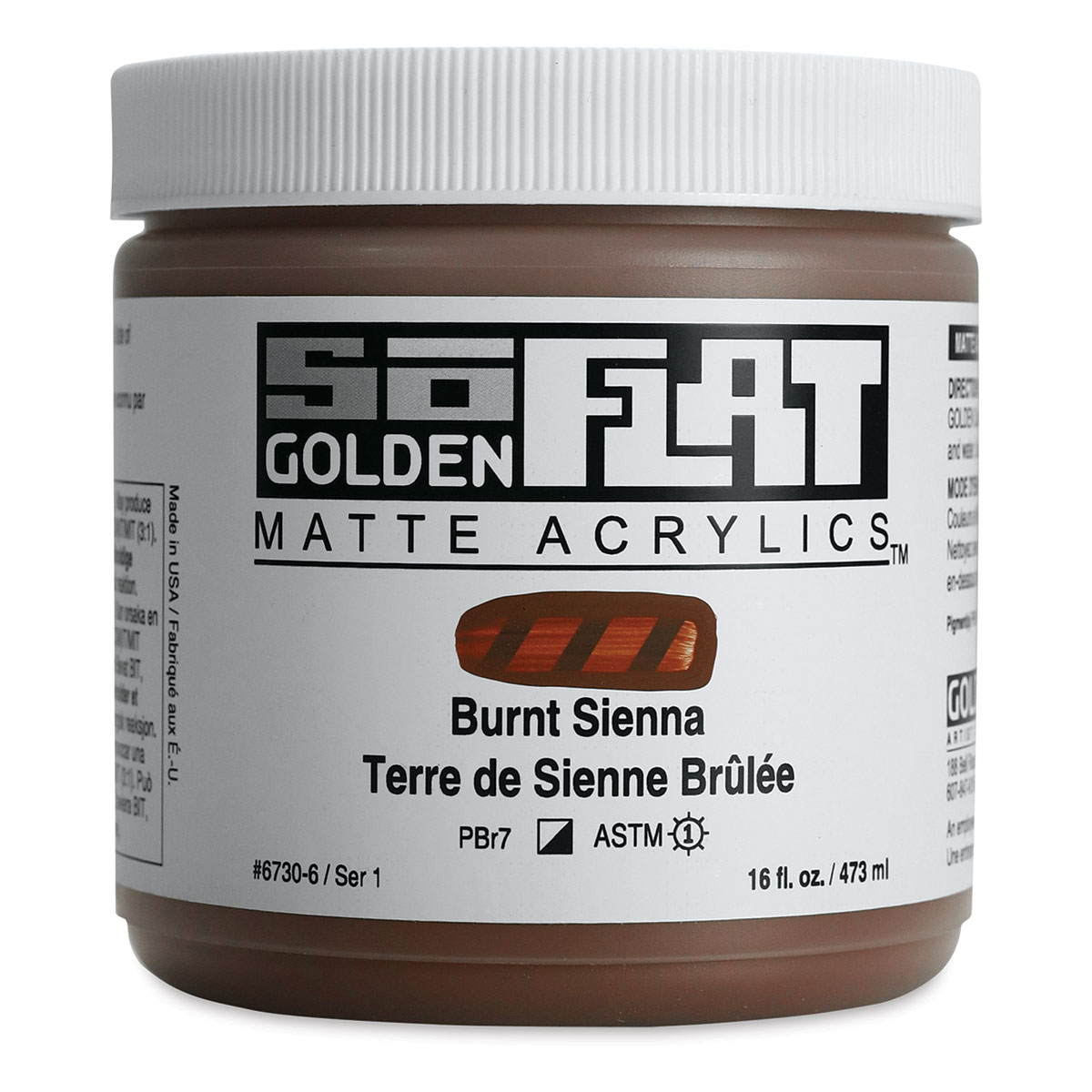 Golden SoFlat Matte Acrylic Paint - Burnt Sienna, 473 ml, Jar