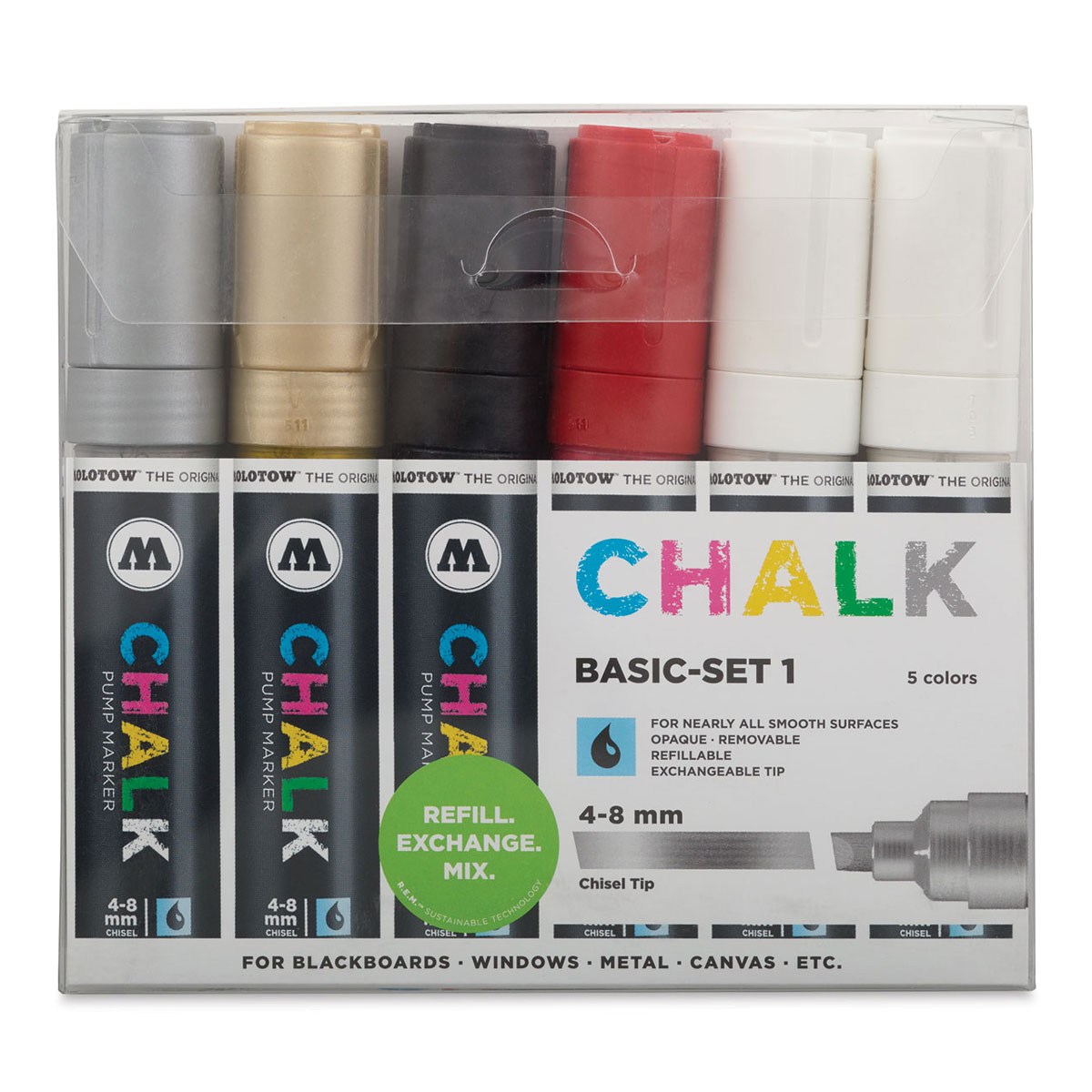 Molotow Chalk Marker - Basic Colors, Set of 6, 4-8 mm