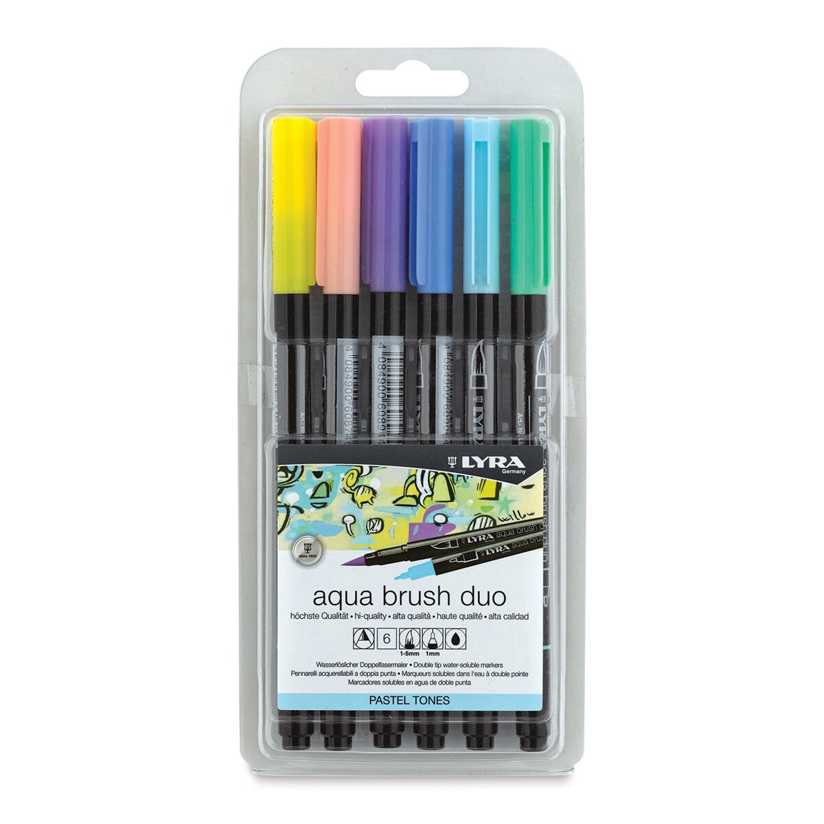 Lyra Aqua Brush Duo Markers - Pastel Colors, Set of 6