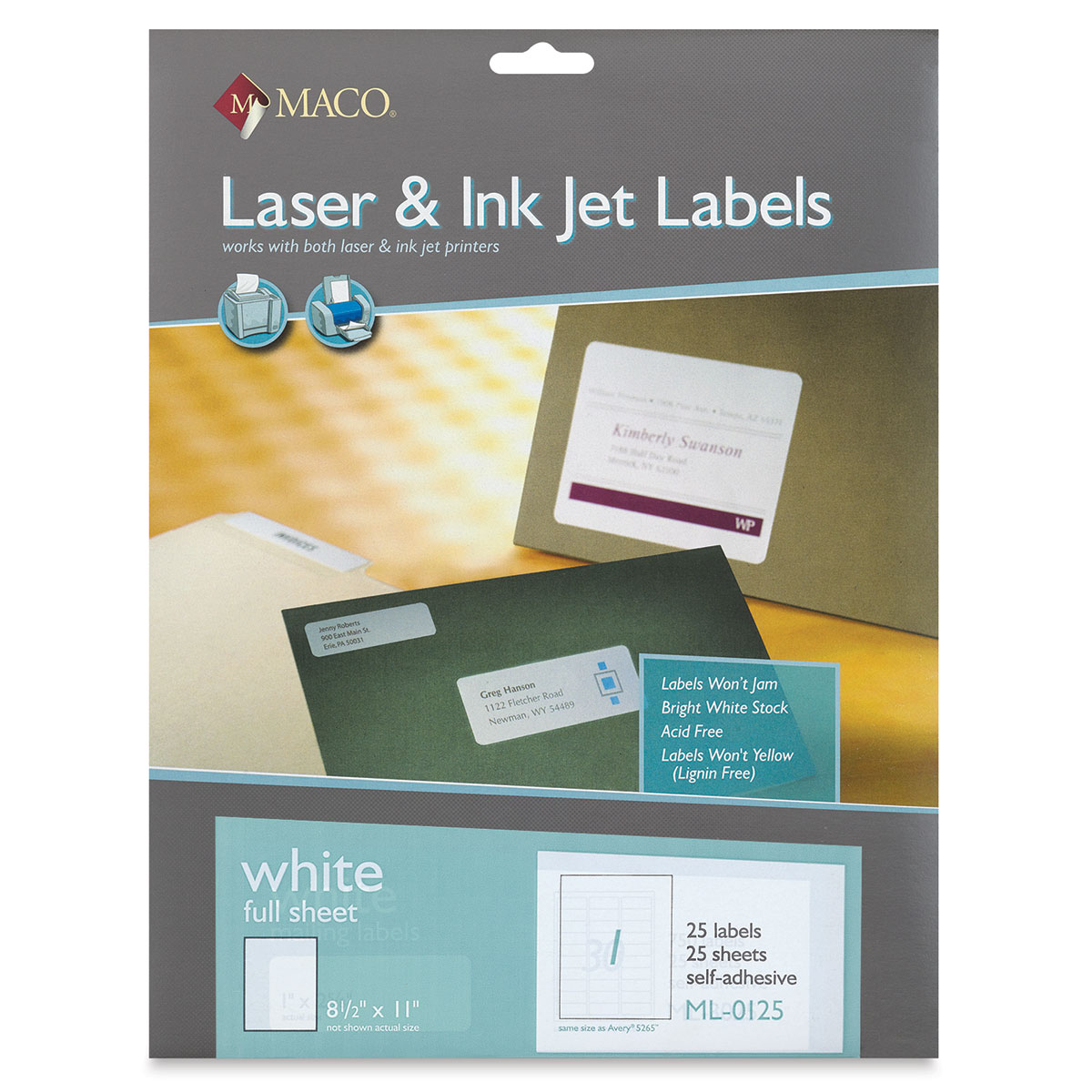 Maco Laser/Ink Jet White Multi-Purpose Labels - Full Sheet Label, Pkg ...