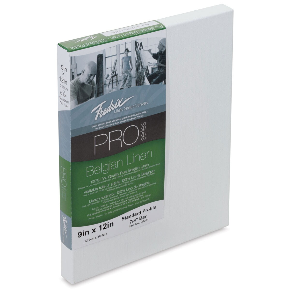 Fredrix Pro Series Traditional Profile Belgian Linen Canvas - 9" x 12", Acrylic Primed