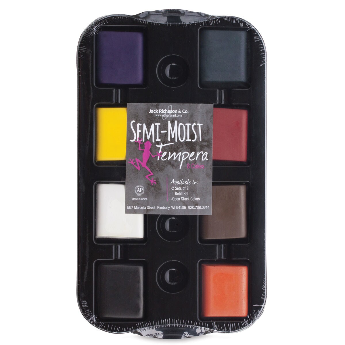 Richeson Semi-Moist Tempera Cake - 8-Color Primary Set with Heavy-Duty Tray