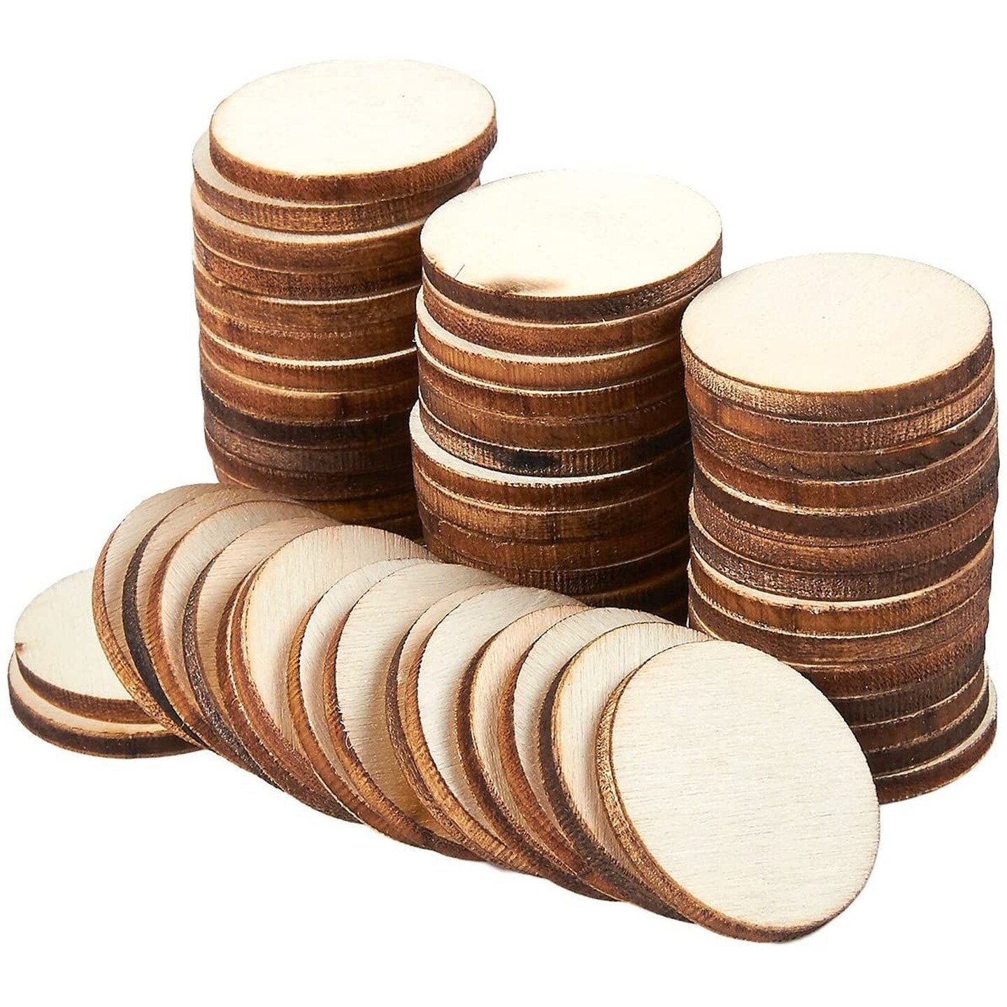 Juvale Wooden Cutouts for Crafts, Wood Circles, 0.1 Inch Thick (1 in, 60 Pieces)