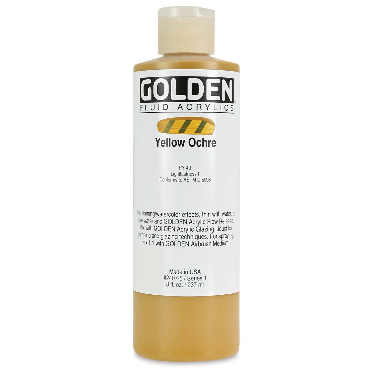 Golden Fluid Acrylics - Yellow Ochre, 8 oz bottle