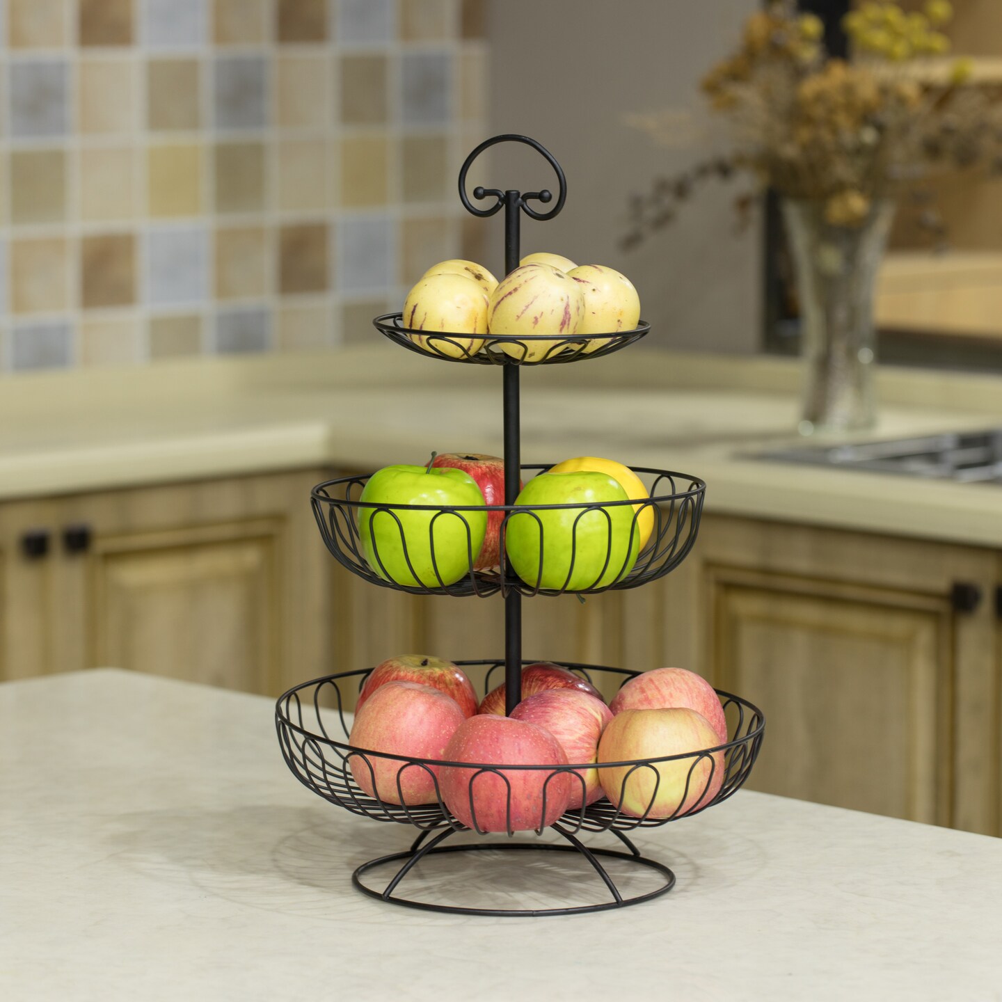 3 Tiers Wire Iron Basket Fruit Bowl, Black