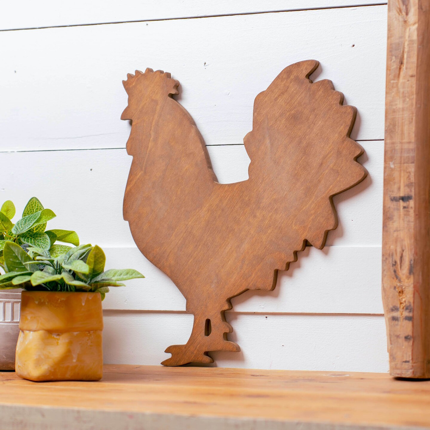 16 in. Unfinished Wooden Rooster Shape