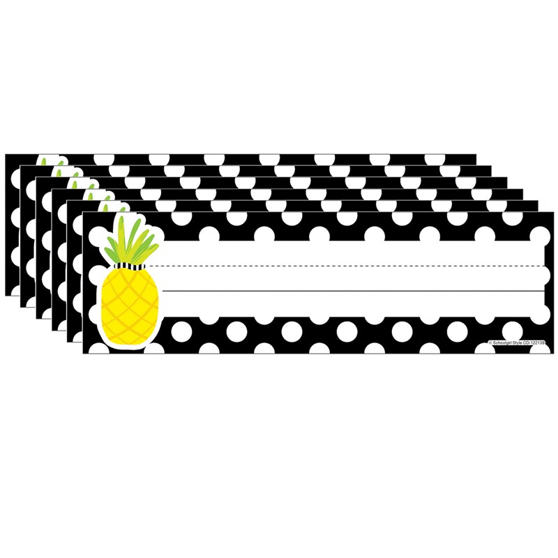 Simply Stylish Tropical Pineapple Polka Dot Nameplates, 36 Per Pack, 6 Packs