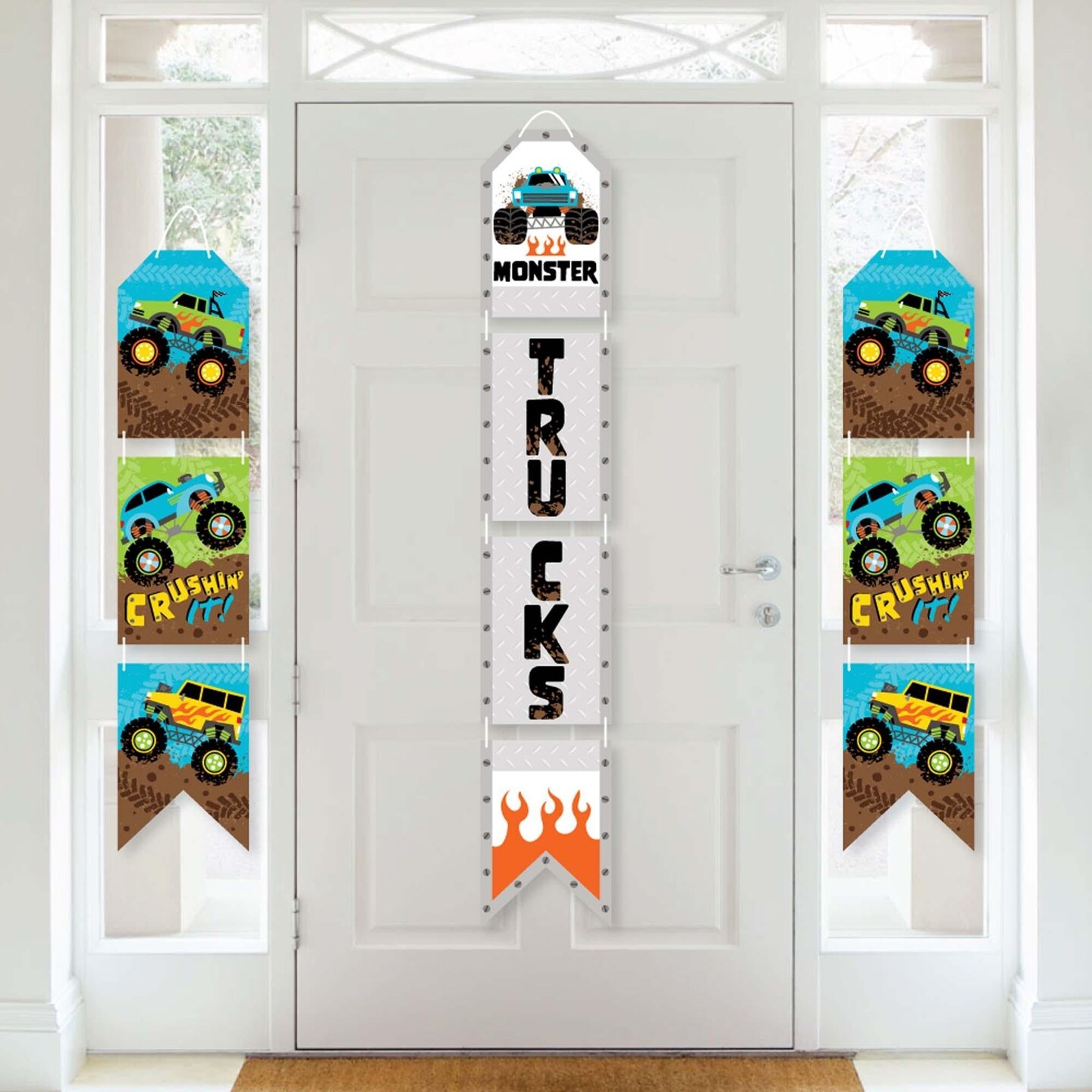 Big Dot of Happiness Smash and Crash - Monster Truck - Hanging Vertical Paper Door Banners - Boy Birthday Party Wall Decor Kit- Indoor Door Decor