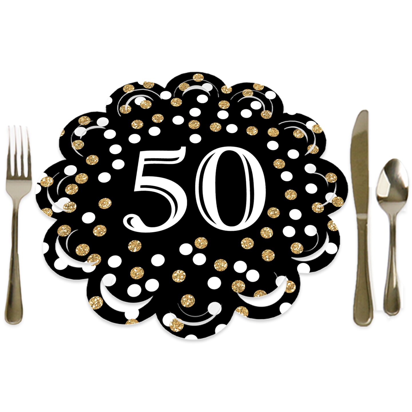 Big Dot of Happiness Adult 50th Birthday - Gold - Birthday Party Round Table Decorations - Paper Chargers - Place Setting For 12