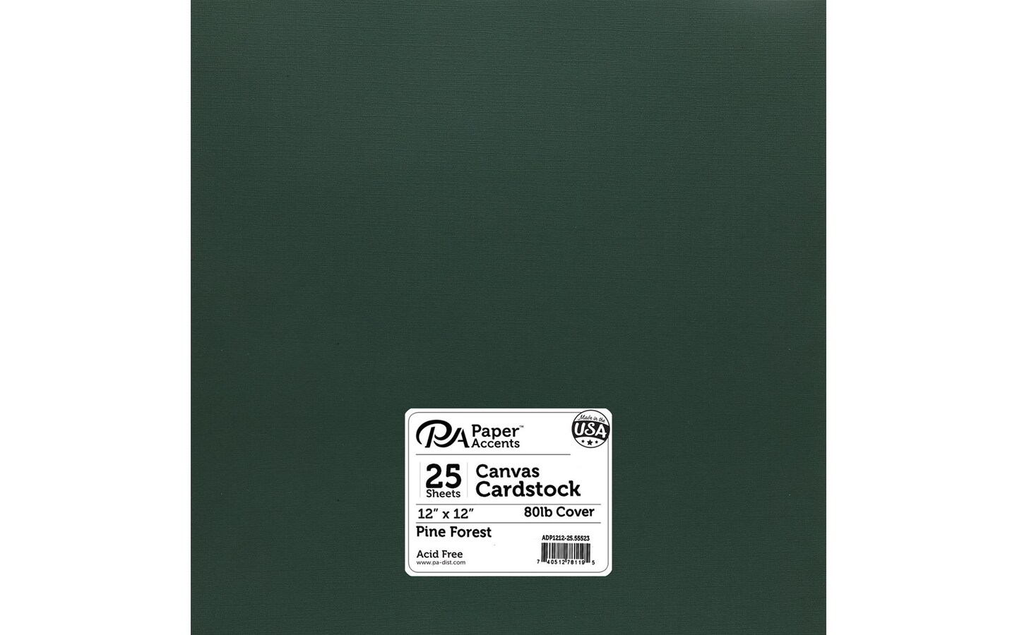 PA Paper Accents Canvas Cardstock 12" x 12" Pine Forest, 80lb colored cardstock paper for card