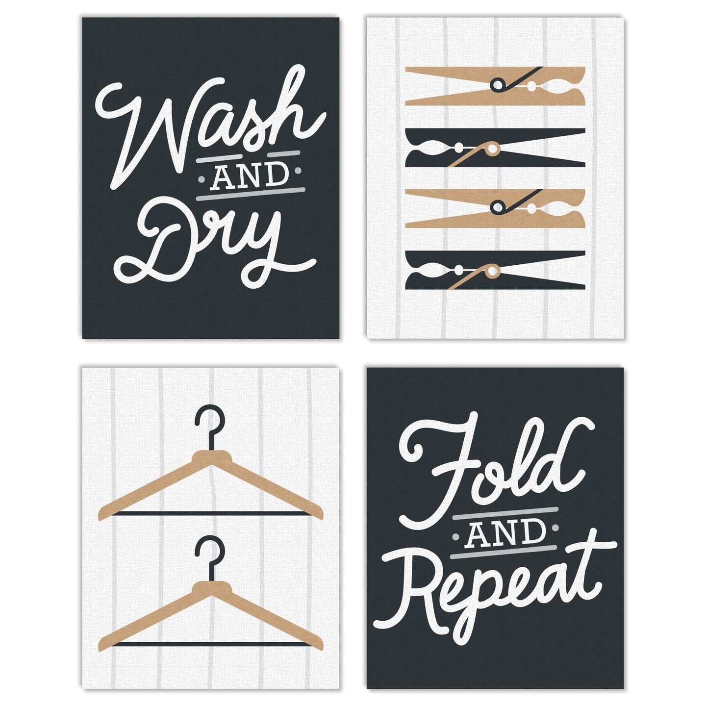 Big Dot of Happiness Wash and Dry - Unframed Laundry Room Linen Paper Wall Art - Set of 4 - Artisms - 8 x 10 inches