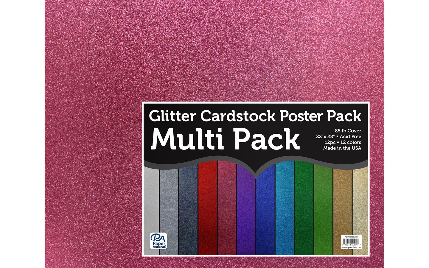 PA Paper Accents Glitter Cardstock 22" x 28" Multi Pack, 85lb colored