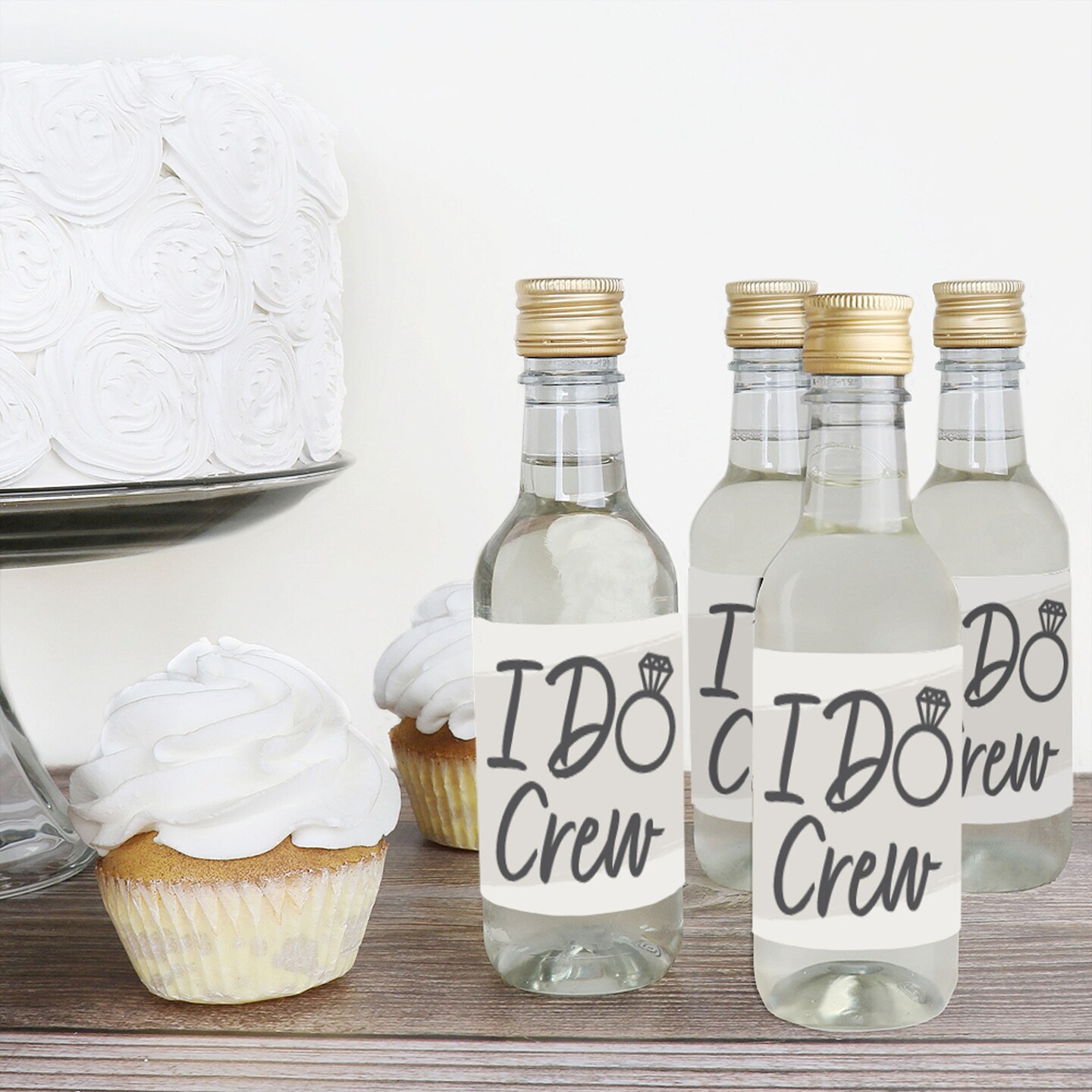 Big Dot of Happiness Champagne Elegantly Simple - Mini Wine &#x26; Champagne Bottle Label Stickers - Wedding or Bridal Shower Guest Party Favor Gift 16 Ct