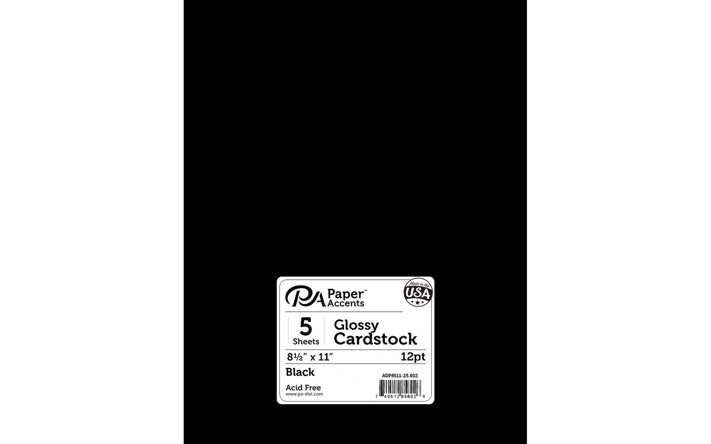 PA Paper Accents Glossy Cardstock 8.5&#x22; x 11&#x22; Black, 12pt colored cardstock paper for card making, scrapbooking, printing, quilling and crafts, 5 piece pack