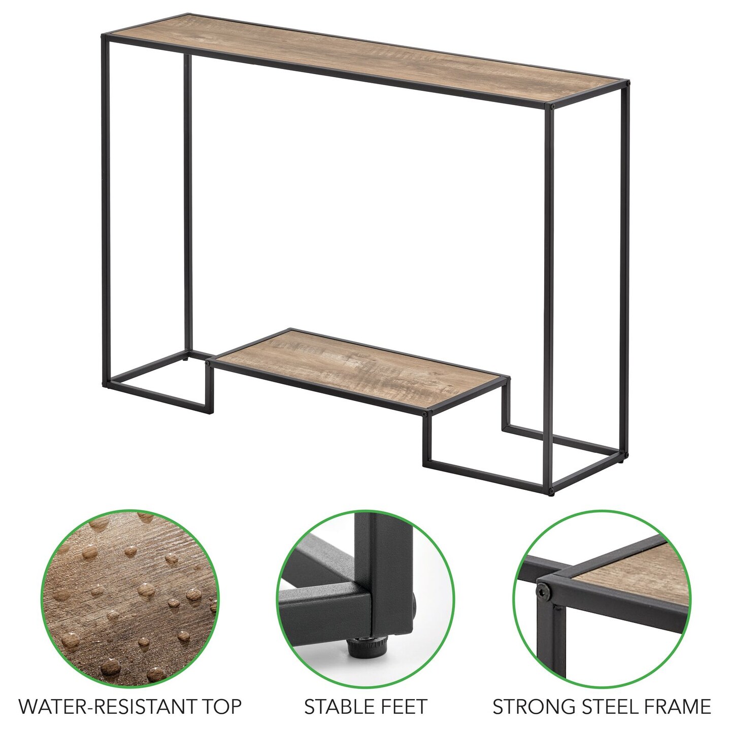 mDesign Modern Metal and Wood Inlay Console Table