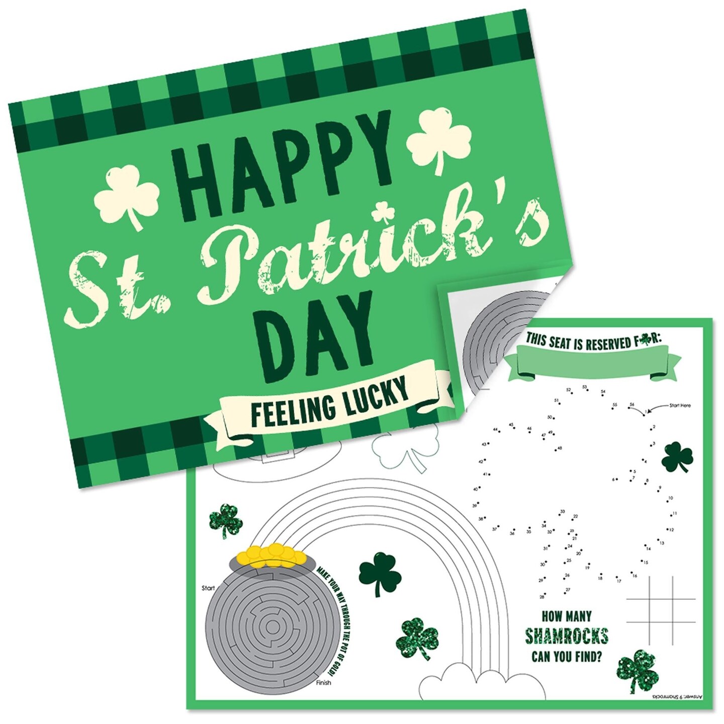 Big Dot of Happiness St. Patrick&#x27;s Day - Paper Saint Paddy&#x27;s Day Party Coloring Sheets - Activity Placemats - Set of 16