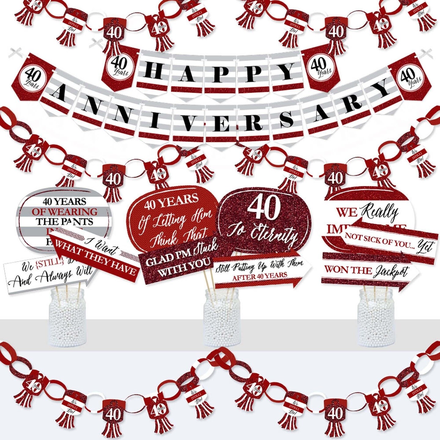 Big Dot of Happiness We Still Do - 40th Wedding Anniversary - Banner and Photo Booth Decorations - Anniversary Party Supplies Kit - Doterrific Bundle