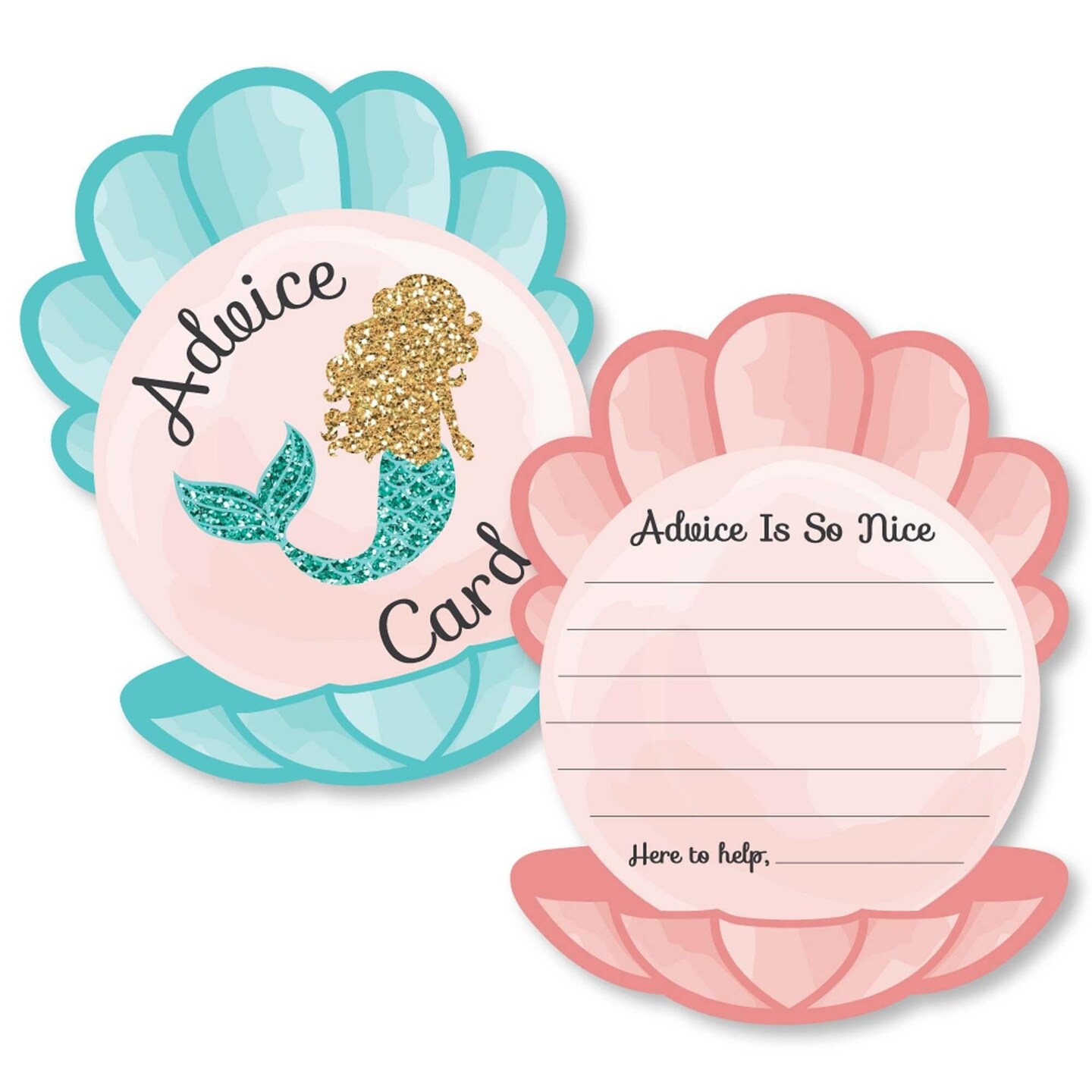 Big Dot of Happiness Let&#x27;s Be Mermaids - Seashell Wish Card Baby Shower Activities - Shaped Advice Cards Game - Set of 20