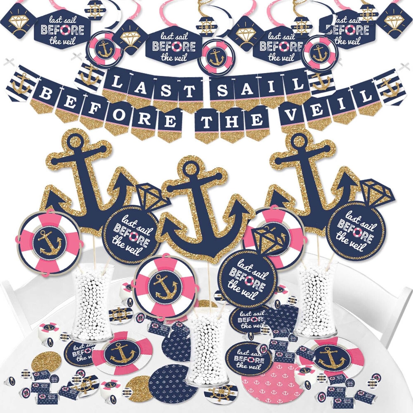 Big Dot of Happiness Last Sail Before The Veil - Nautical Bachelorette and Bridal Shower Supplies - Banner Decoration Kit - Fundle Bundle