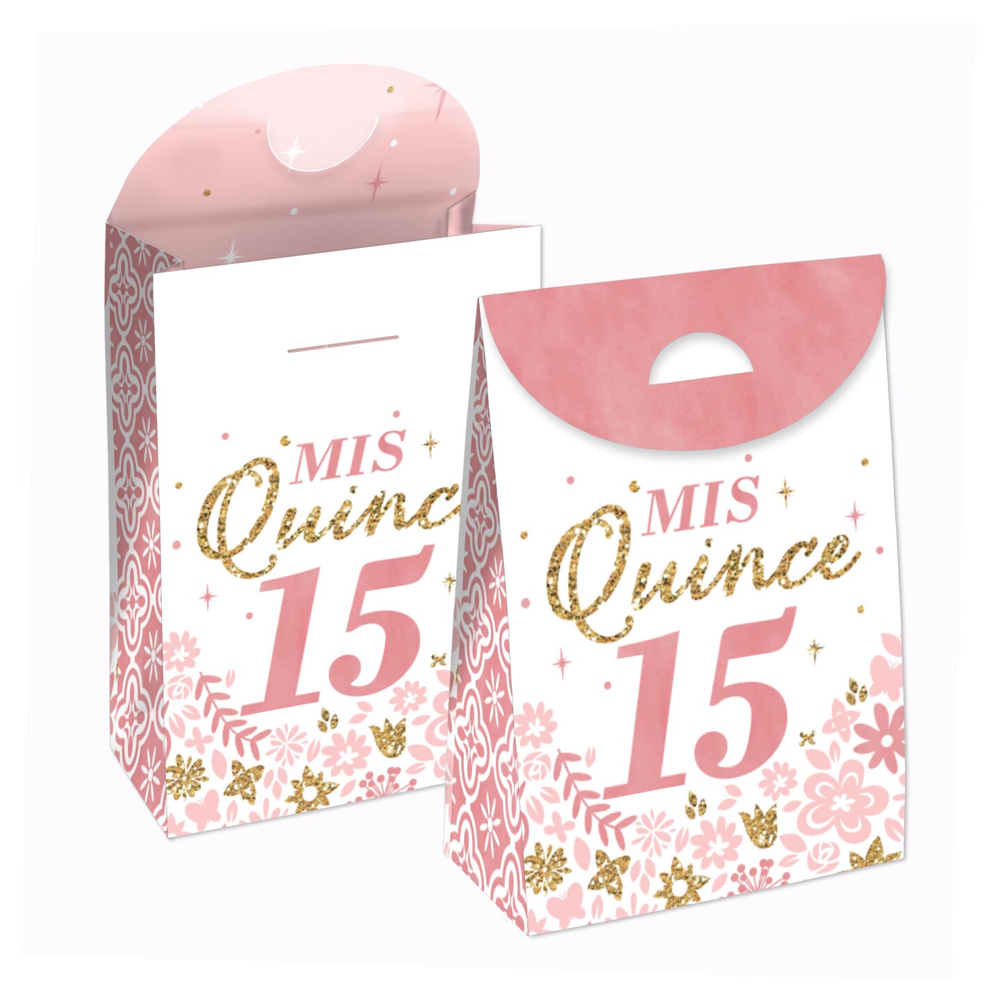 Big Dot of Happiness Mis Quince Anos - Quinceanera Sweet 15 Birthday Gift Favor Bags - Party Goodie Boxes - Set of 12