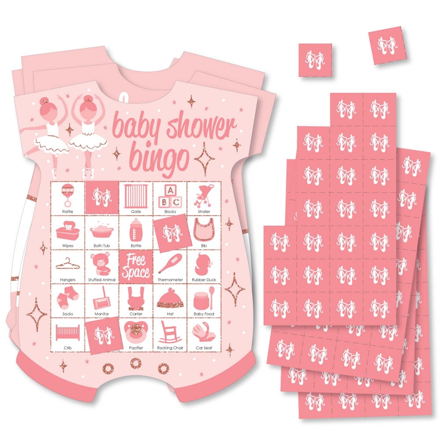 Big Dot of Happiness Tutu Cute Ballerina - Picture Bingo Cards and Markers - Ballet Baby Shower Shaped Bingo Game - Set of 18
