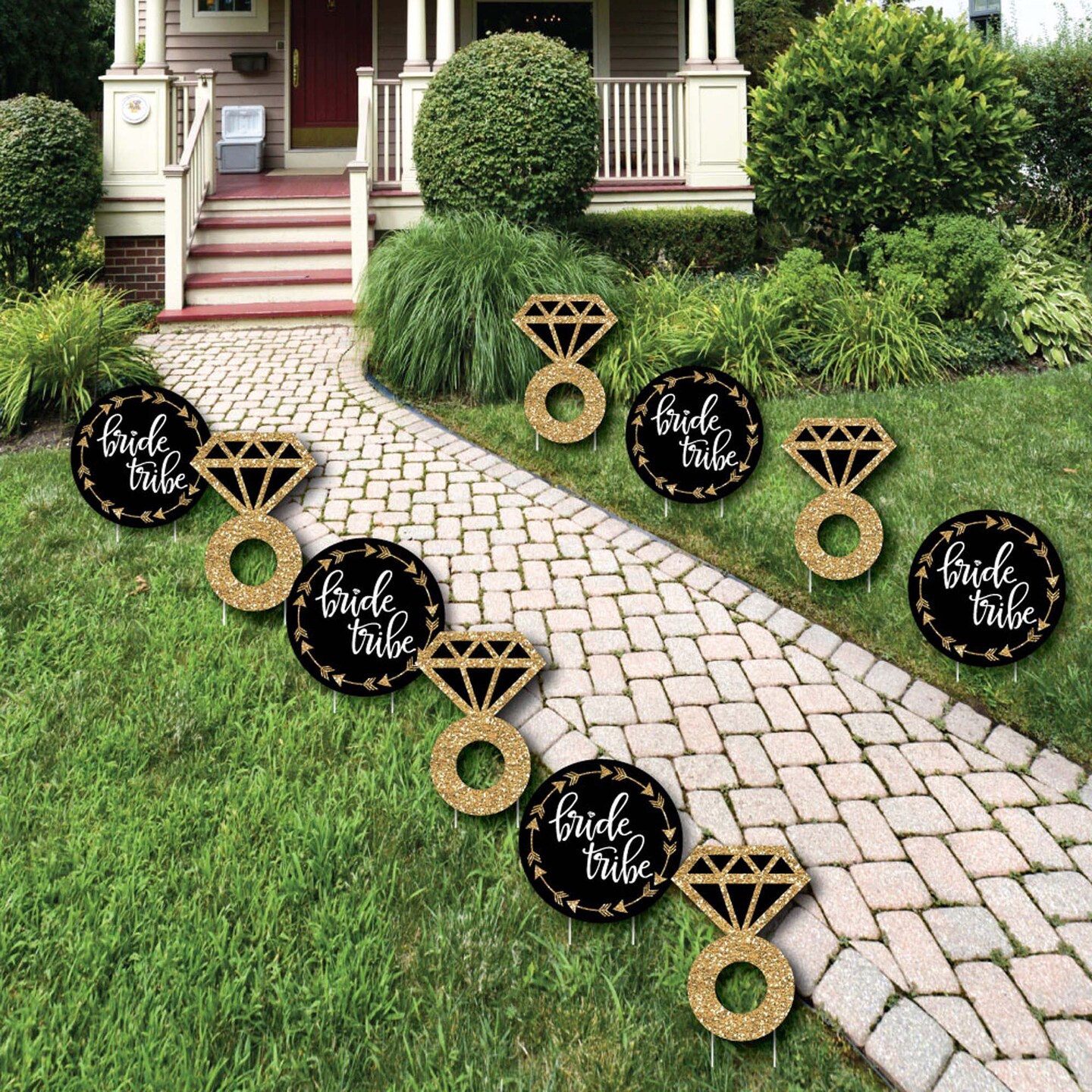 Big Dot of Happiness &#x22;Bride Tribe&#x22; - Diamond Ring Lawn Decorations - Outdoor Bachelorette Party or Bridal Shower Yard Decorations - 10 Piece