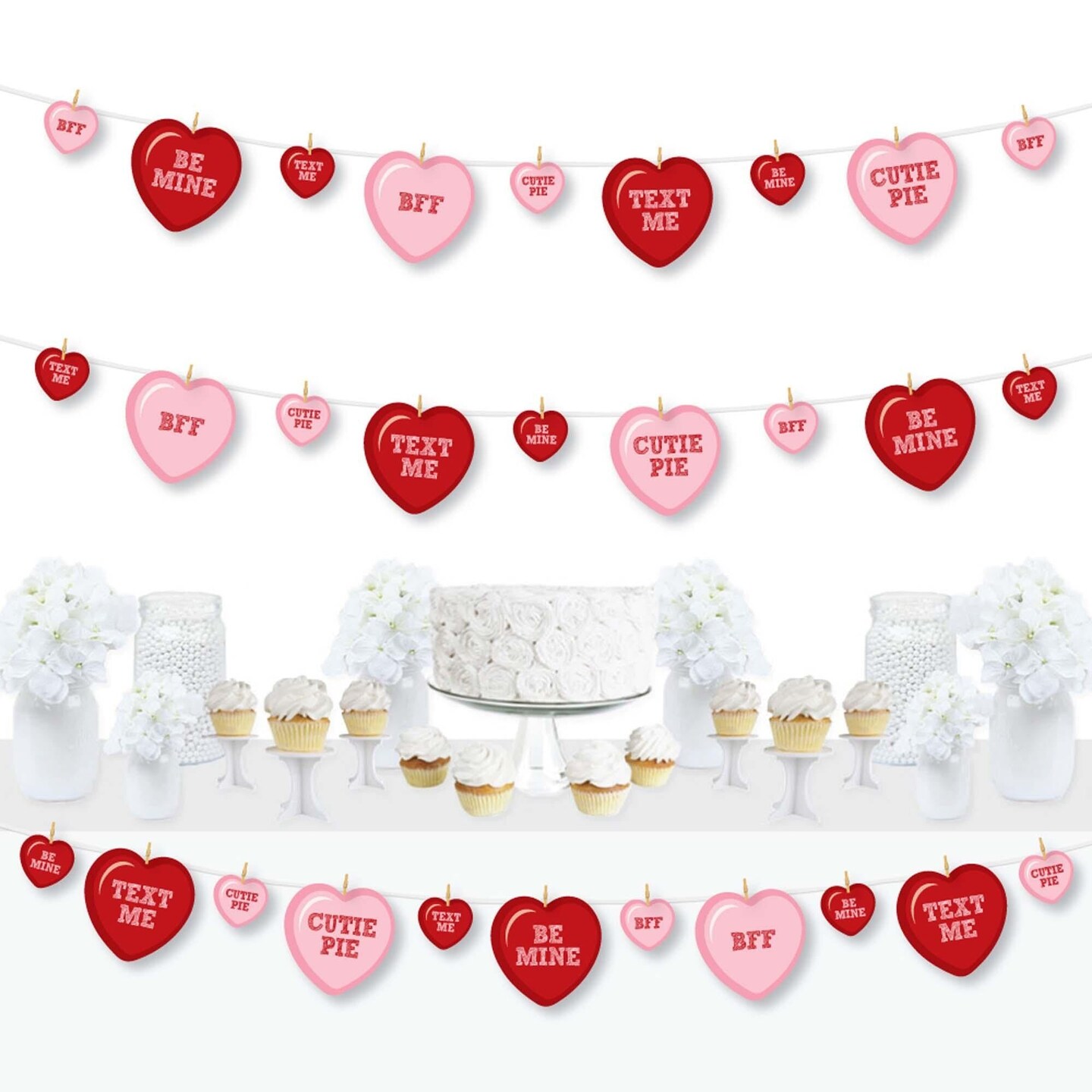 Big Dot of Happiness Conversation Hearts - Valentine&#x27;s Day Party DIY Decorations - Clothespin Garland Banner - 44 Pieces