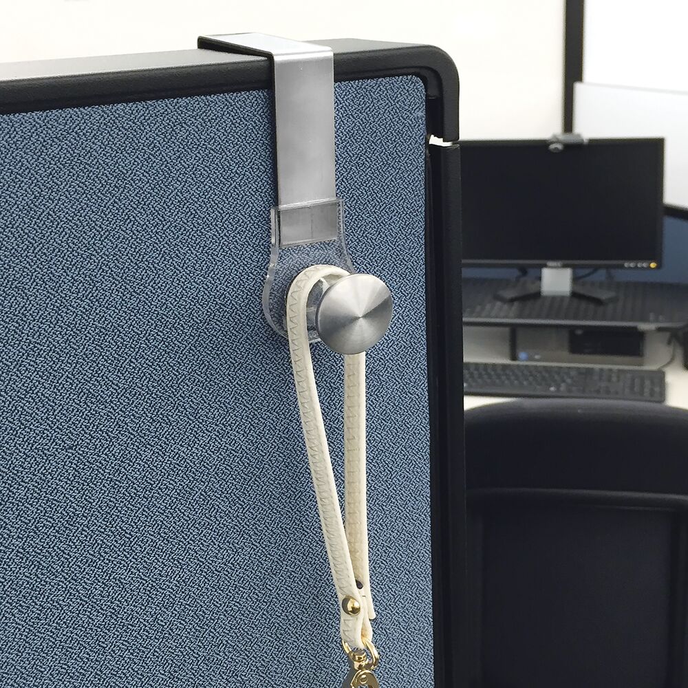 mDesign Office Over the Cubicle Storage Organizer Hooks, 4 Pack - Clear/Brushed