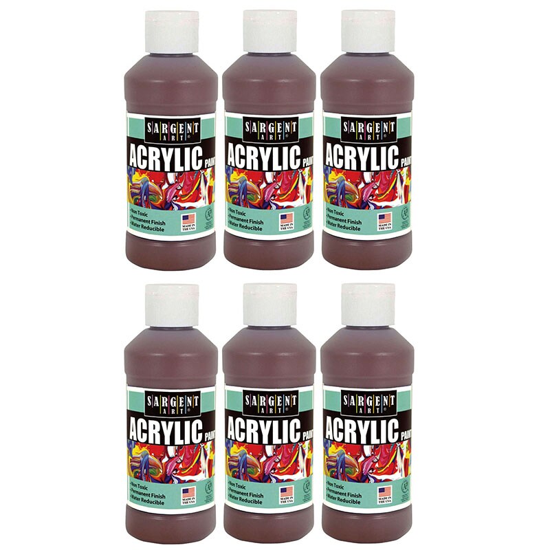 Acrylic Paint, 8 Oz., Brown, Pack Of 6