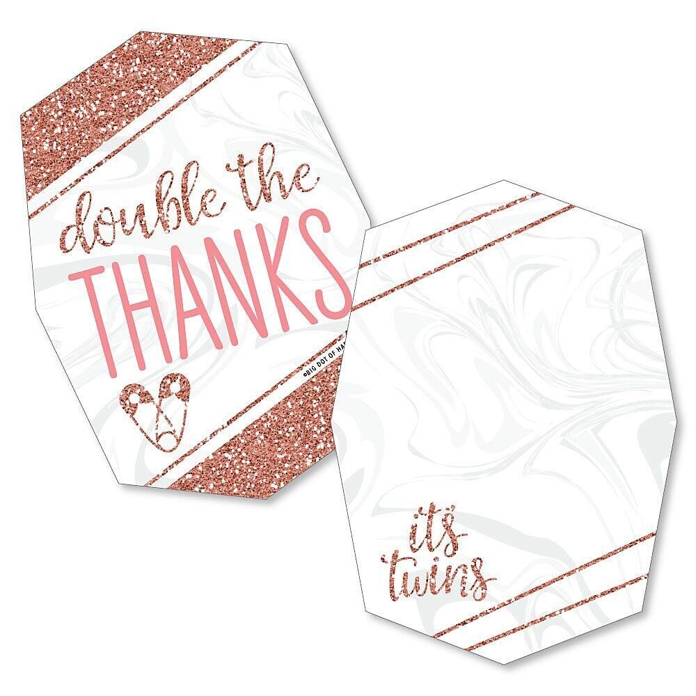 Big Dot of Happiness It&#x27;s Twin Girls - Shaped Thank You Cards - Pink and Rose Gold Twins Baby Shower Thank You Note Cards with Envelopes - Set of 12