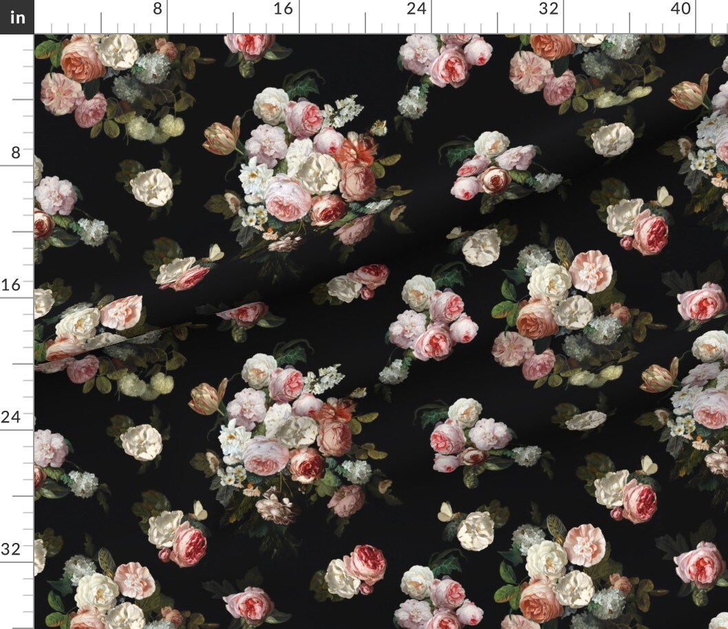 Floral Painting Blossoms Pink Black Romantic French Custom Printed Fabric by Spoonflower Various Fabrics by the Yard or Fat Quarter