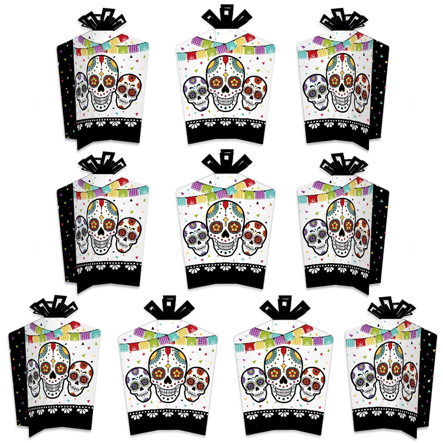 Big Dot of Happiness Day of the Dead - Table Decorations - Sugar Skull Party Fold and Flare Centerpieces - 10 Count