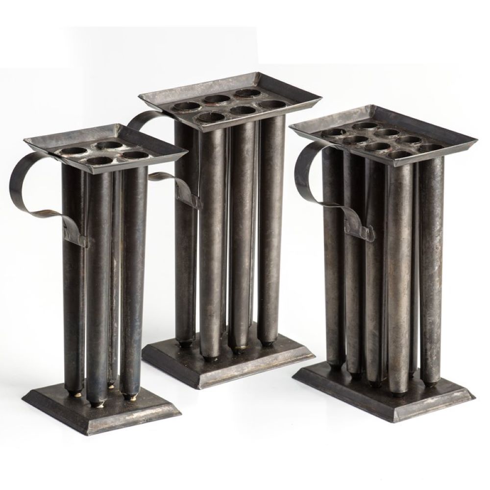 Lehman's Handmade 4 Tube Taper Candlemaking Tin Candle Mold, Pewter Finish, 9 in