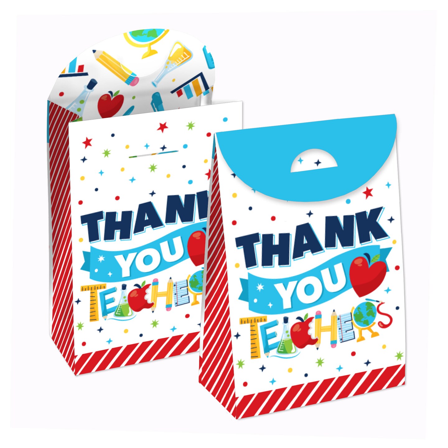 Big Dot of Happiness Thank You Teachers - Teacher Appreciation Gift Favor Bags - Party Goodie Boxes - Set of 12