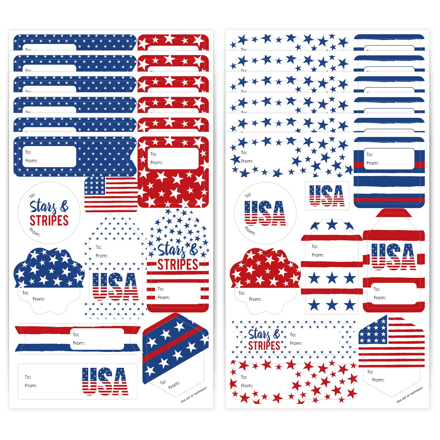 Big Dot of Happiness Stars &#x26; Stripes - Assorted Patriotic Party Gift Tag Labels - To and From Stickers - 12 Sheets - 120 Stickers