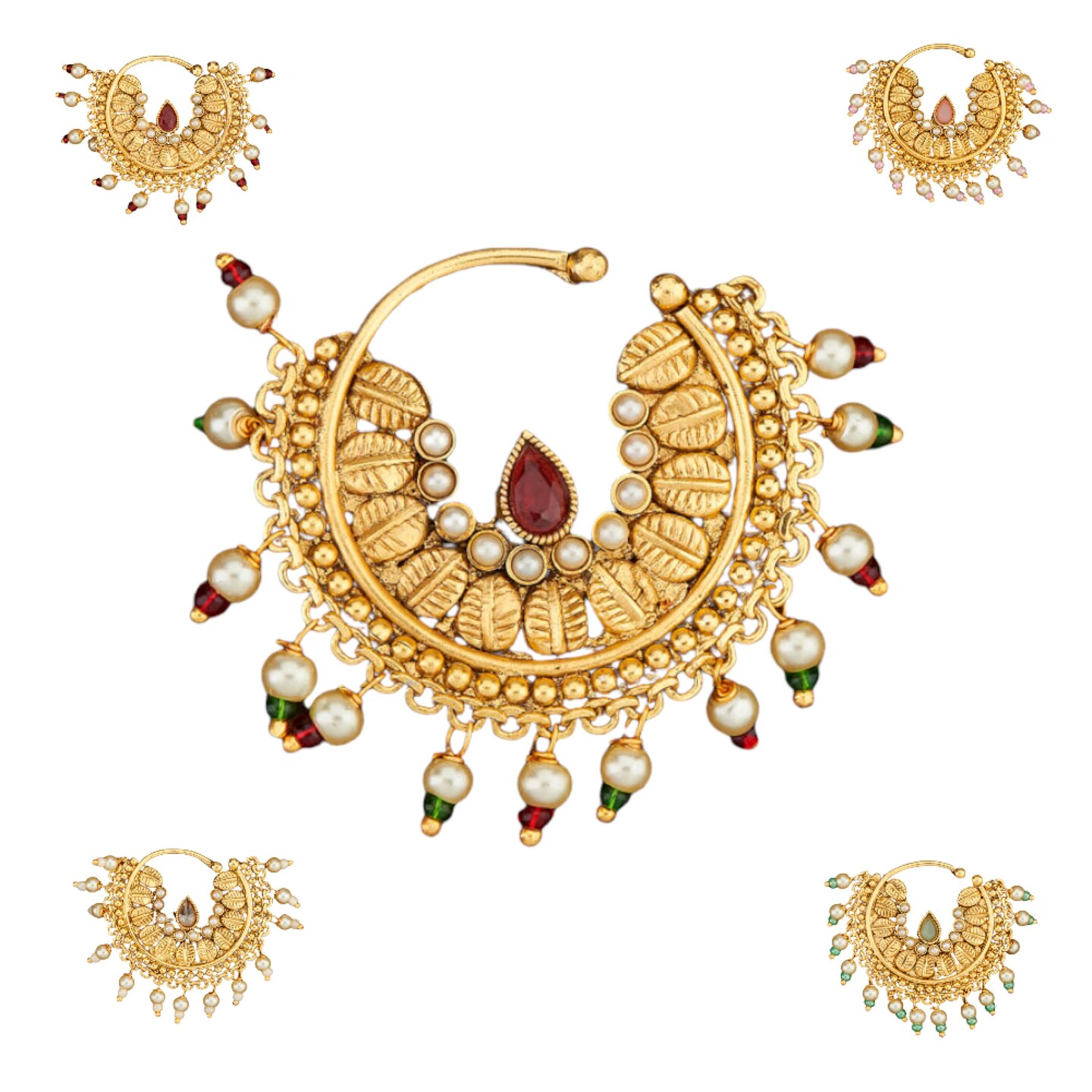 Clip On Antique Pressing Nose Ring With Gold Plating Marathi Nath