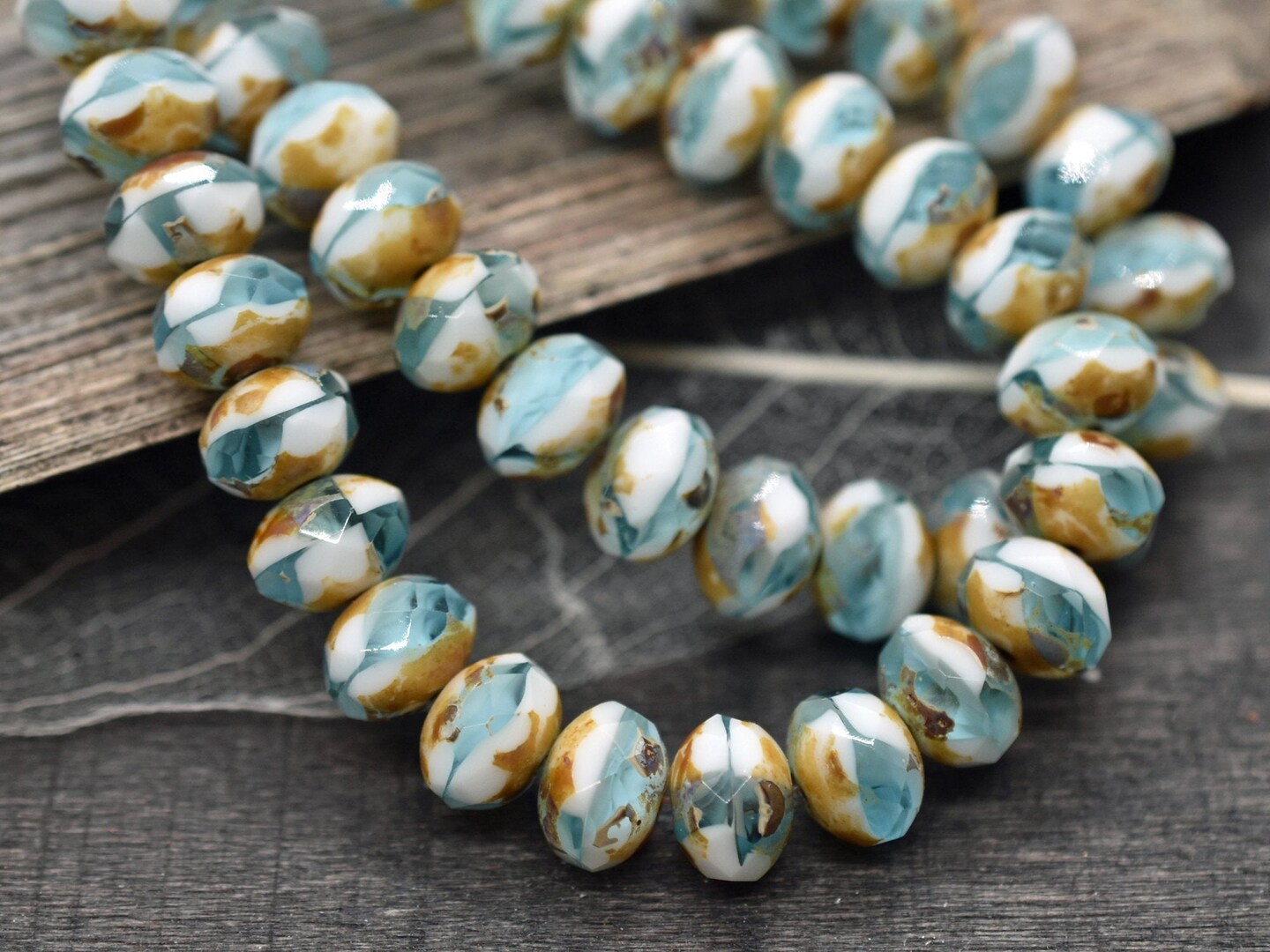 *25* 6x8mm Tropical Beach Picasso Fire Polished Rondelle Beads