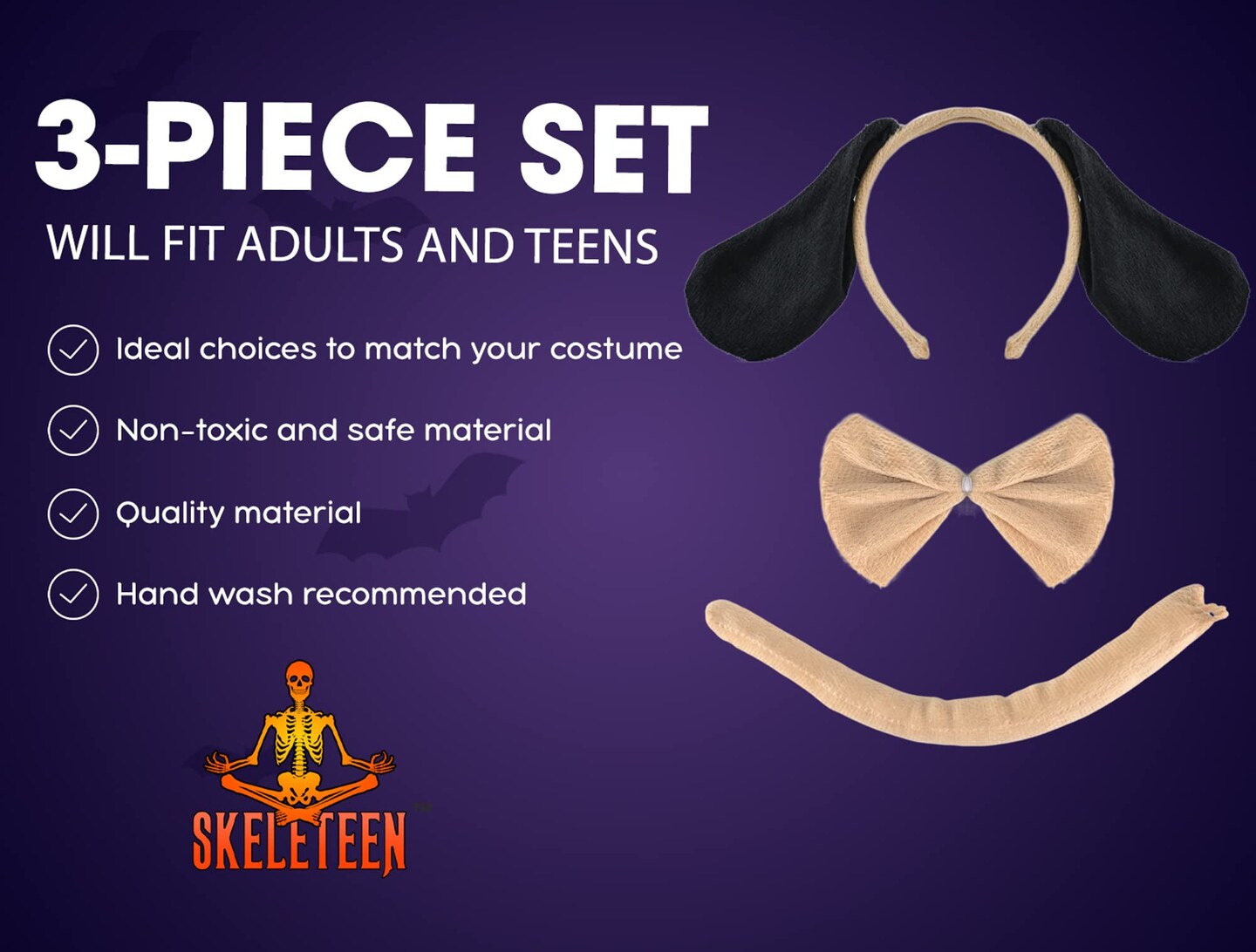 Puppy Dog Costume Set - Brown and Black Dog Ears, Bow Tie and Tail Accessories Kit for Kids of All Ages