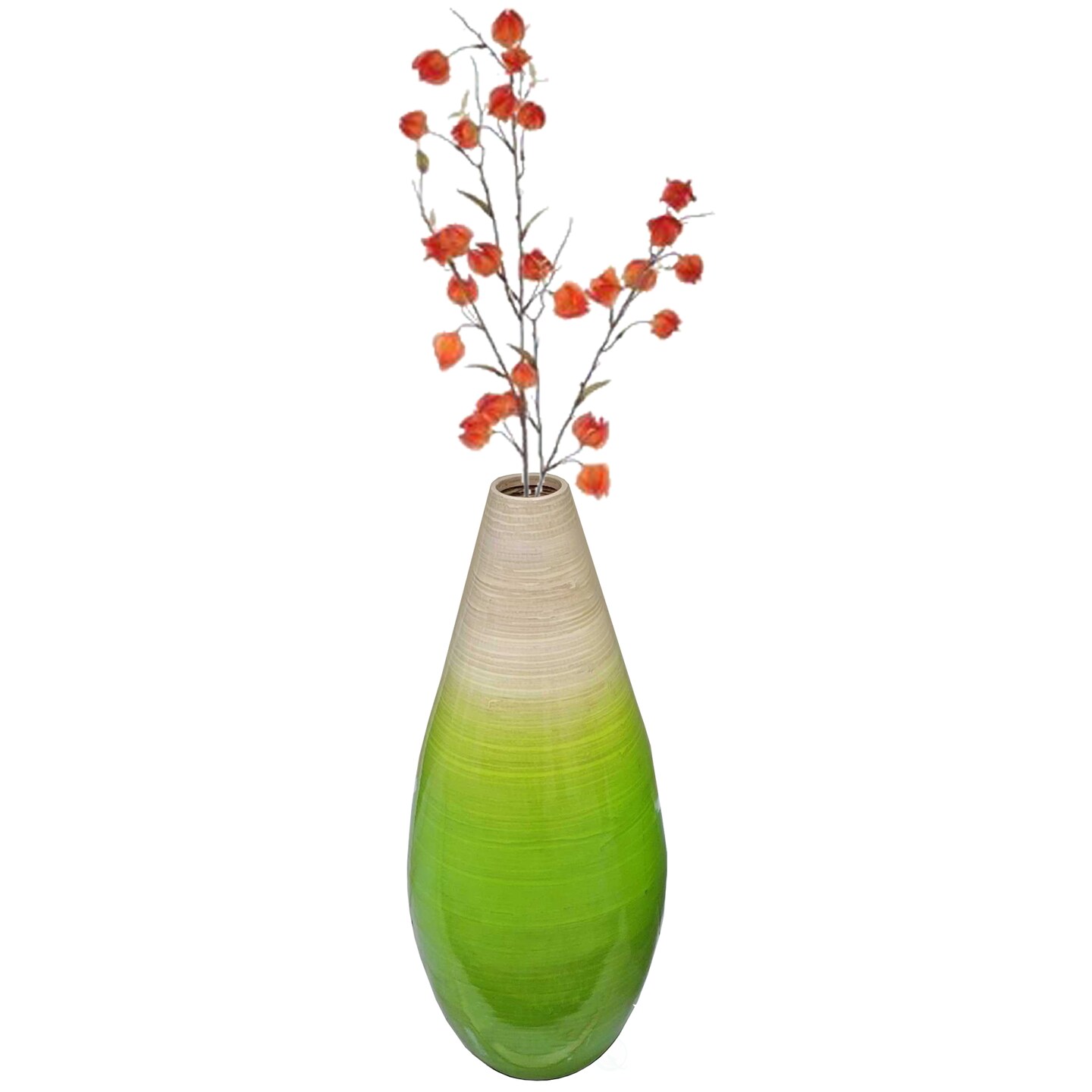 Contemporary Bamboo Floor Flower Vase Tear Drop Design for Dining, Living Room, Entryway Decoration Fill It with Dried Branches or Flowers, Green