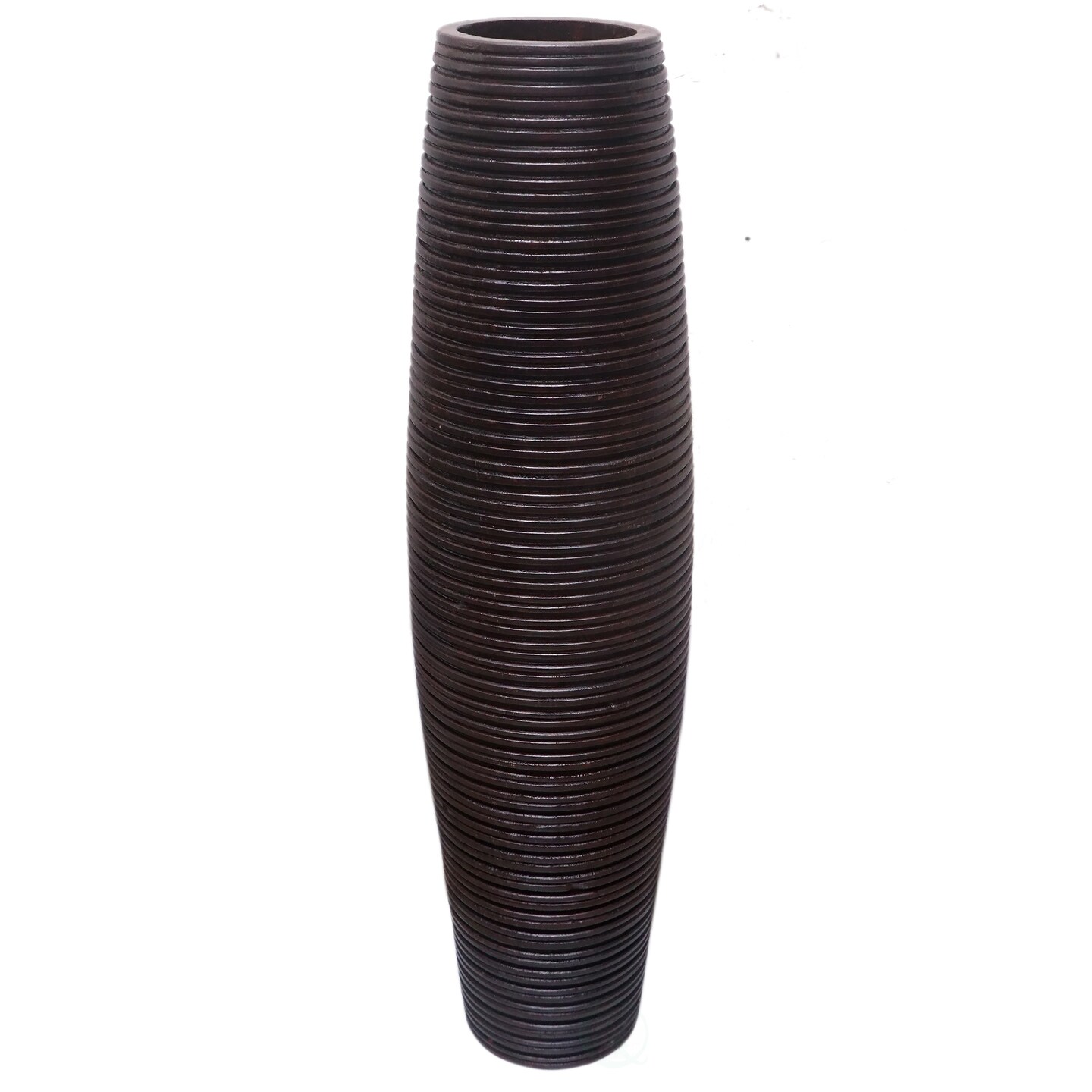 Brown Decorative Contemporary Mango Wood Ribbed Design Round Vase