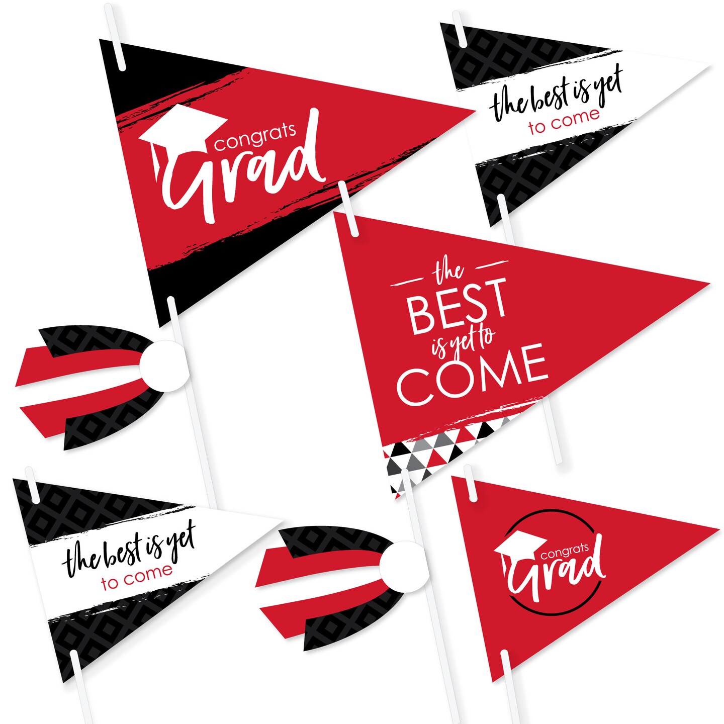 Big Dot of Happiness Red Grad - Best is Yet to Come - Triangle Red Graduation Party Photo Props - Pennant Flag Centerpieces - Set of 20