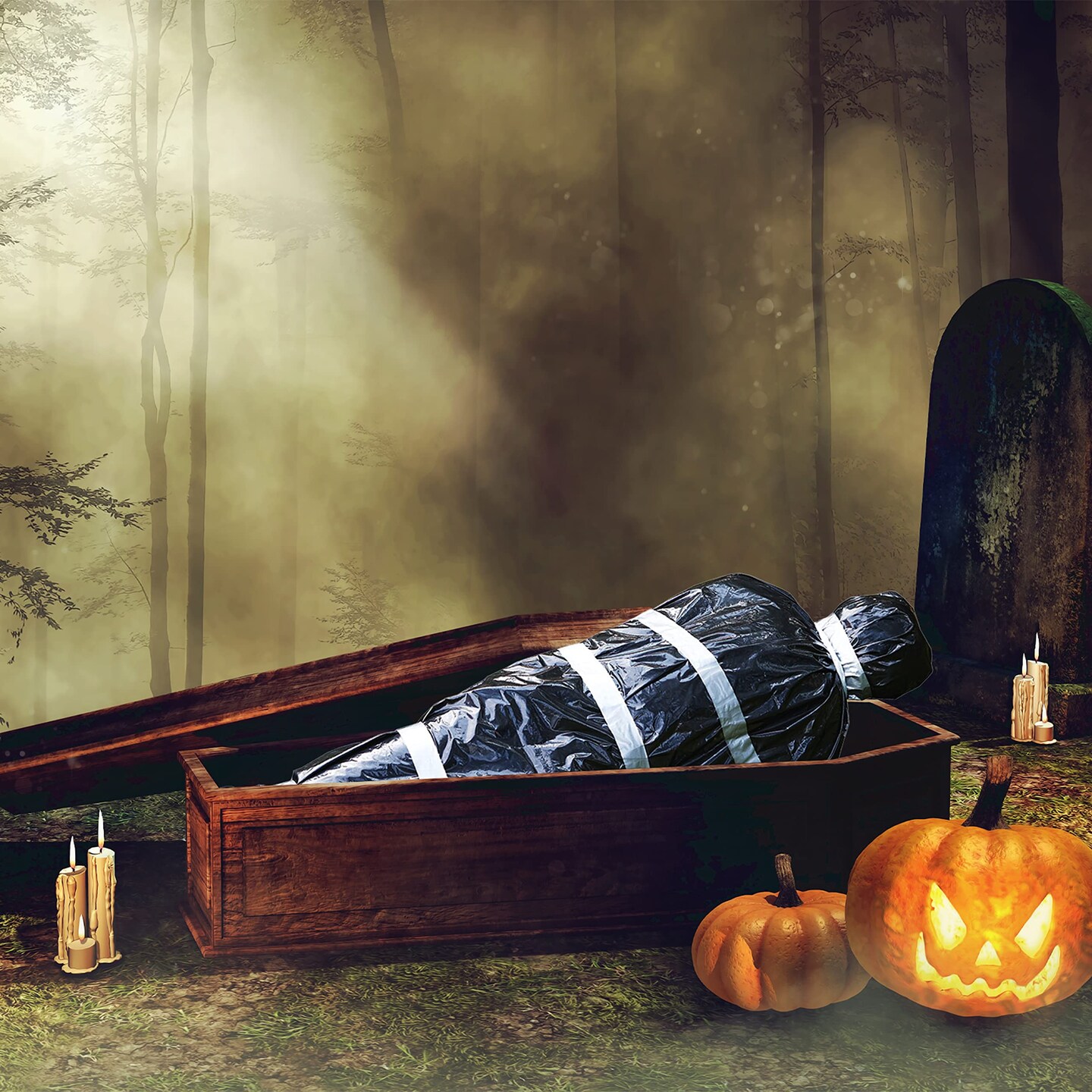 Skeleteen Dead Body Bag Decoration – Inflatable Dummy Crime Scene Fake Corpse Figure in Garbage Bag with Duct Tape Scary Outdoor Party Prop Haunted Decorations - Pump Included