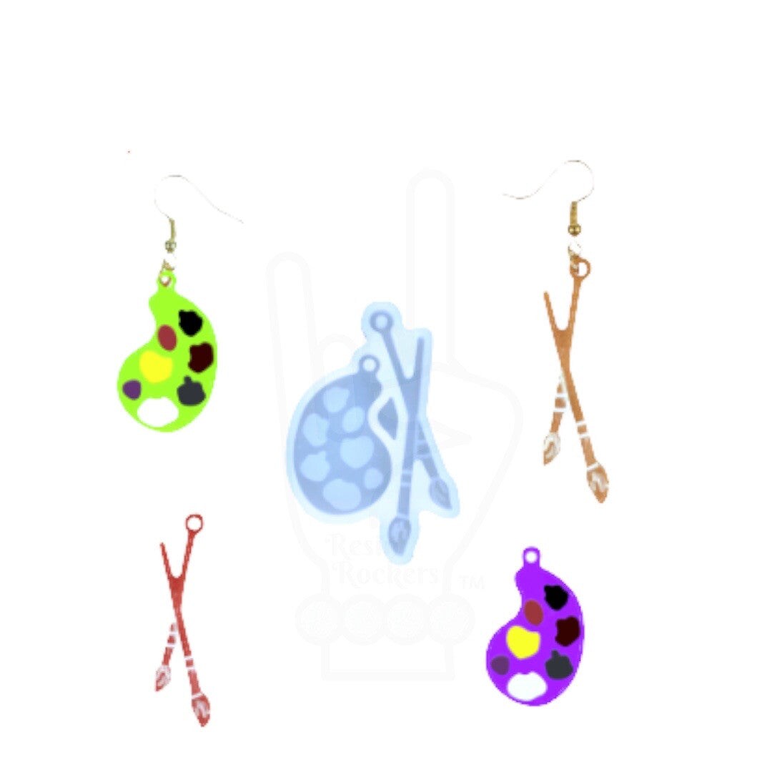 UV Safe Artist Palette and Paint Brushes Dangle Earring Mold for UV and