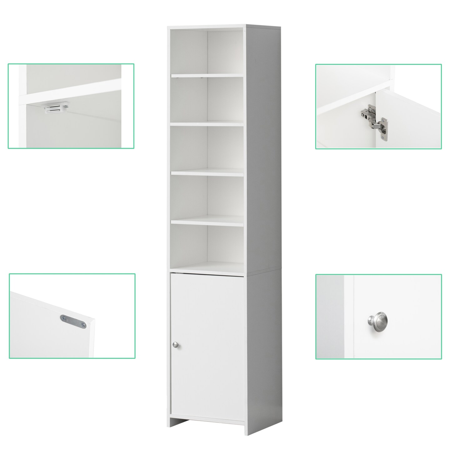 Tall Freestanding Bathroom Laundry Storage Organizer Cabinet Linen Tower, White