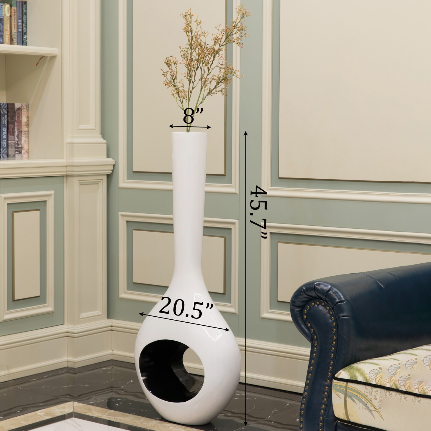 Tall Floor Vase, White Vase with Hole Inside Black 45 Inch Vase, Tall Vase for Home Décor, Interior Decoration, Modern Floor Vase, Tall Vases for Floor